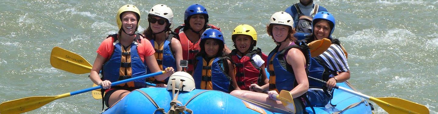 students rafting in Peru